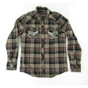 Buckle Black Mens Pearl Snap Western Shirt M Long Sleeve Black Red Tan